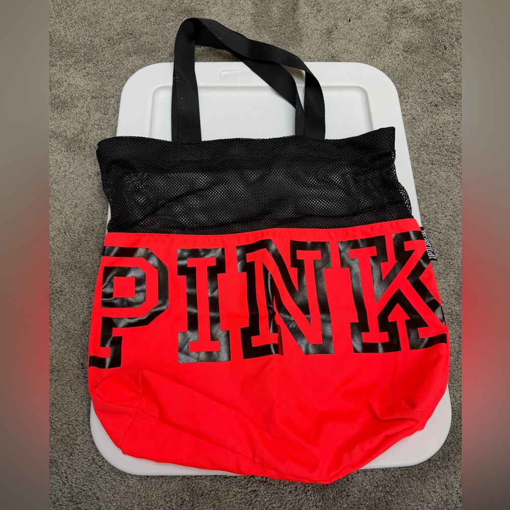 PINK brand logo tote bag bright orange